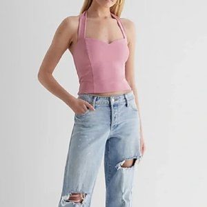 Express Bodycon Textured Sweetheart Halter Crop Top